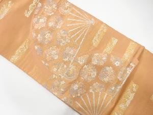 扇に花丸模様織り出し　袋帯
